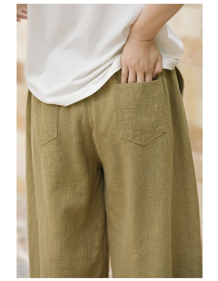 Tao One Tech™ • Flowy Qigong Business Midi Shorts • Wide-Leg Shorts • High Waist • Tech Pockets • Ramie Cotton • Sizes M-XXL