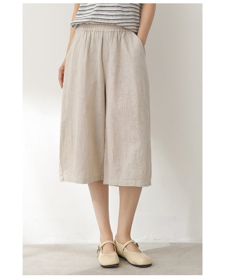 Tao One Tech™ • Flowy Qigong Business Midi Shorts • Wide-Leg Shorts • High Waist • Tech Pockets • Ramie Cotton • Sizes M-XXL