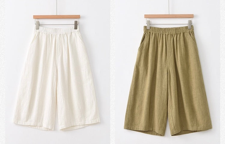 Tao One Tech™ • Flowy Qigong Business Midi Shorts • Wide-Leg Shorts • High Waist • Tech Pockets • Ramie Cotton • Sizes M-XXL