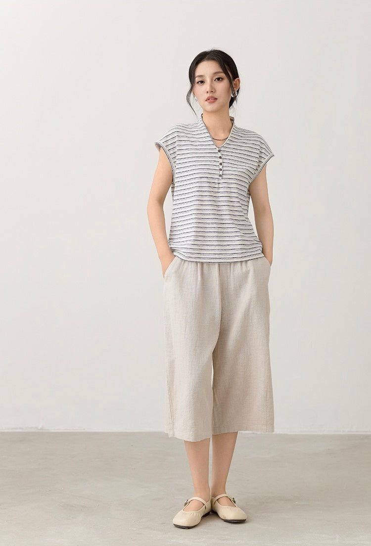 Tao One Tech™ • Flowy Qigong Business Midi Shorts • Wide-Leg Shorts • High Waist • Tech Pockets • Ramie Cotton • Sizes M-XXL