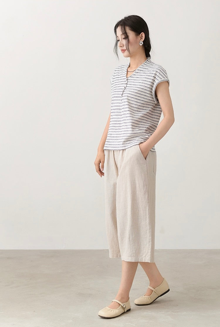 Tao One Tech™ • Flowy Qigong Business Midi Shorts • Wide-Leg Shorts • High Waist • Tech Pockets • Ramie Cotton • Sizes M-XXL