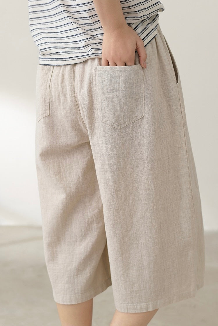 Tao One Tech™ • Flowy Qigong Business Midi Shorts • Wide-Leg Shorts • High Waist • Tech Pockets • Ramie Cotton • Sizes M-XXL