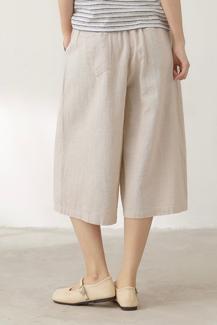 Tao One Tech™ • Flowy Qigong Business Midi Shorts • Wide-Leg Shorts • High Waist • Tech Pockets • Ramie Cotton • Sizes M-XXL