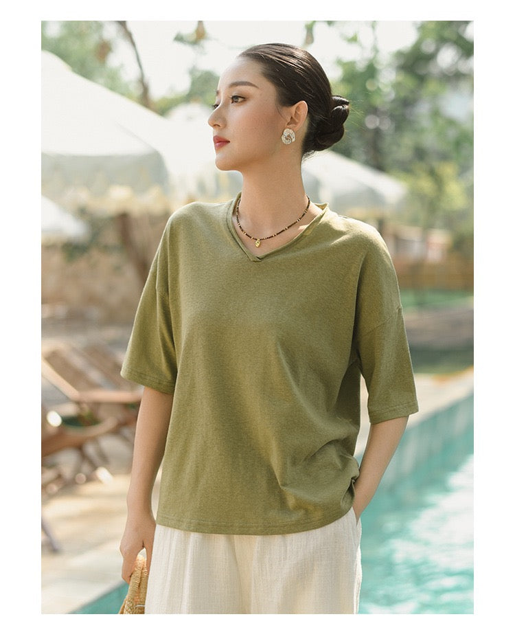 Tao One Tech™ • Business Qigong V-Neck T-Shirt • Hemp Cotton • Sizes M-XXL
