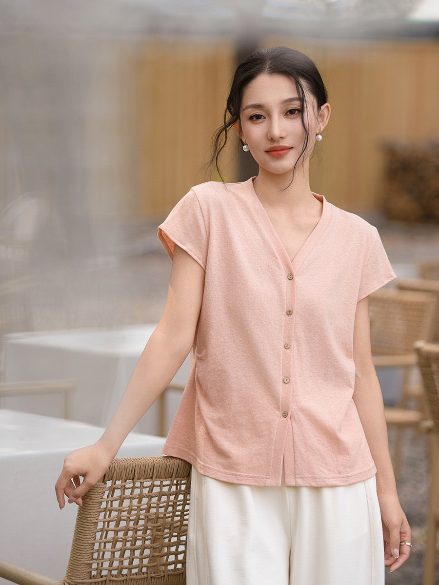 Tao One Tech™ • Business Qigong V-Neck Cardigan T-Shirt • Thin Knit Top • Hemp Cotton • Sizes M-XXL