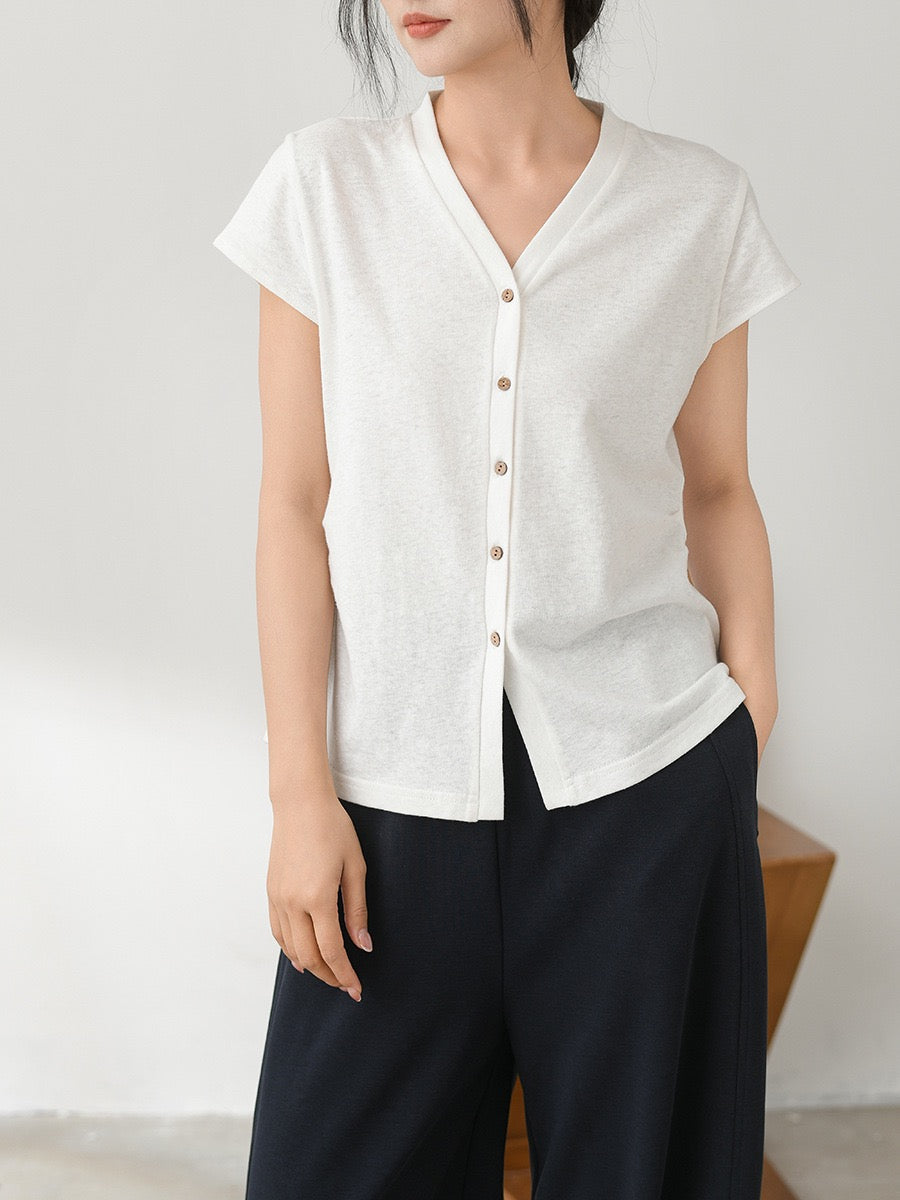 Tao One Tech™ • Business Qigong V-Neck Cardigan T-Shirt • Thin Knit Top • Hemp Cotton • Sizes M-XXL
