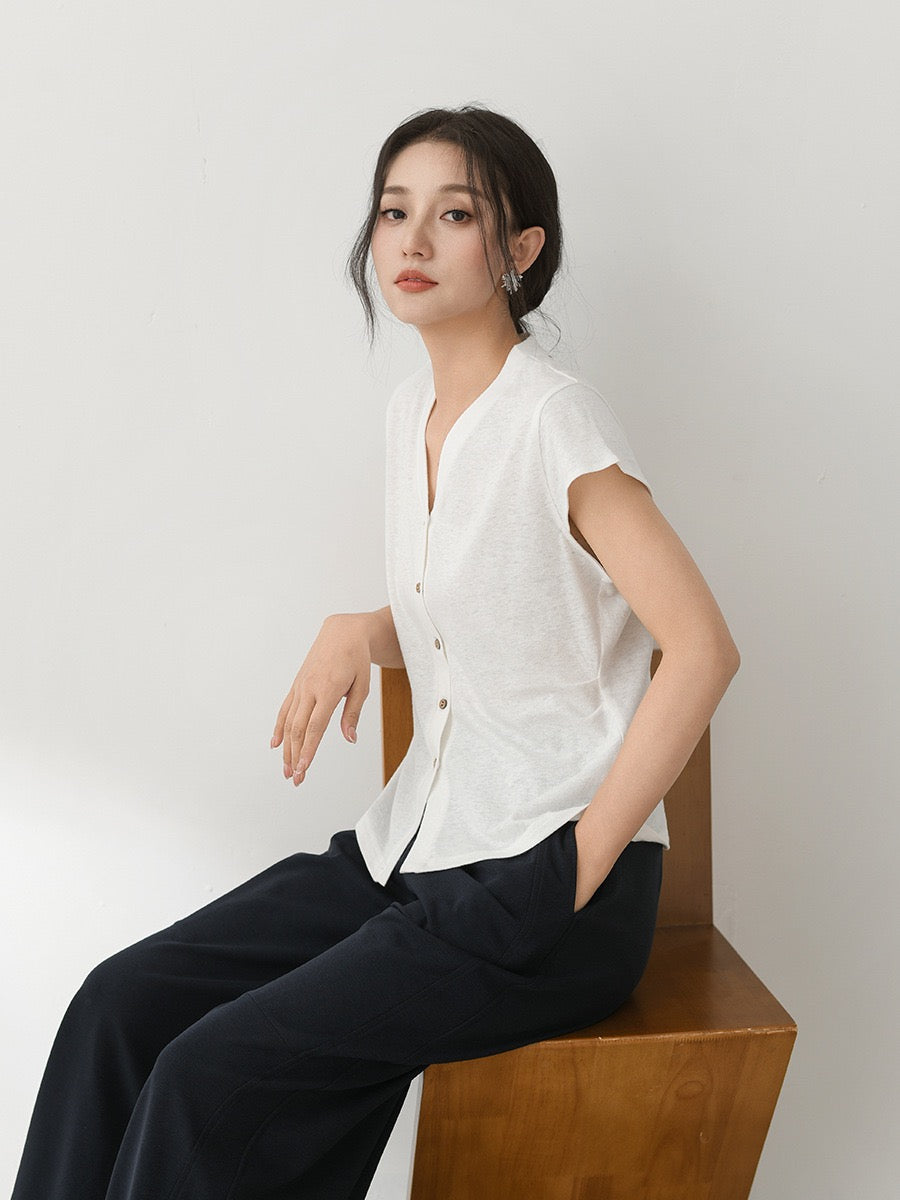 Tao One Tech™ • Business Qigong V-Neck Cardigan T-Shirt • Thin Knit Top • Hemp Cotton • Sizes M-XXL