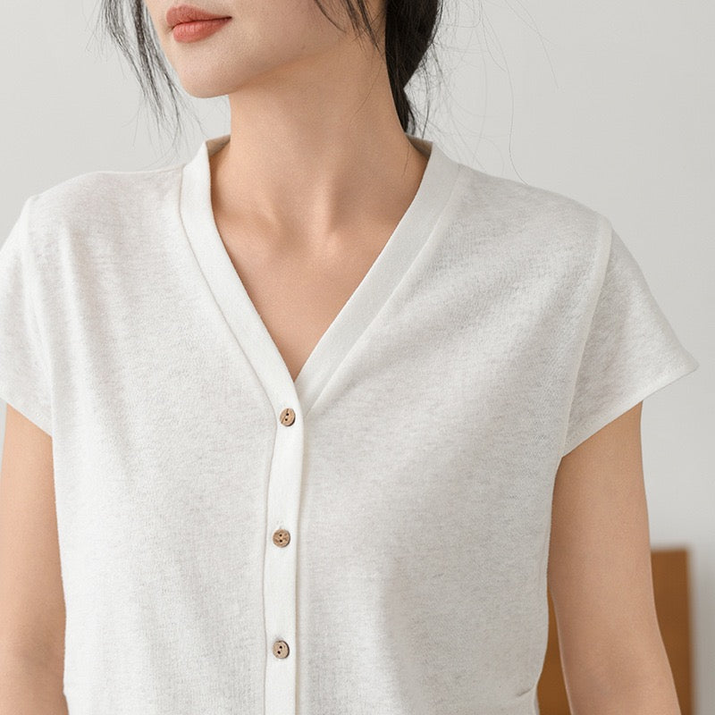 Tao One Tech™ • Business Qigong V-Neck Cardigan T-Shirt • Thin Knit Top • Hemp Cotton • Sizes M-XXL