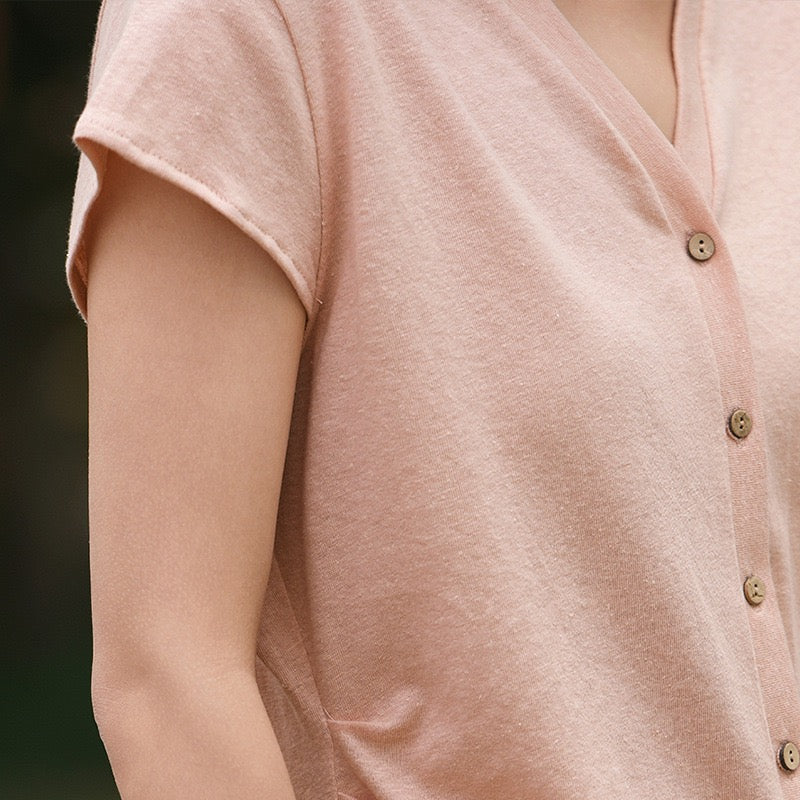 Tao One Tech™ • Business Qigong V-Neck Cardigan T-Shirt • Thin Knit Top • Hemp Cotton • Sizes M-XXL