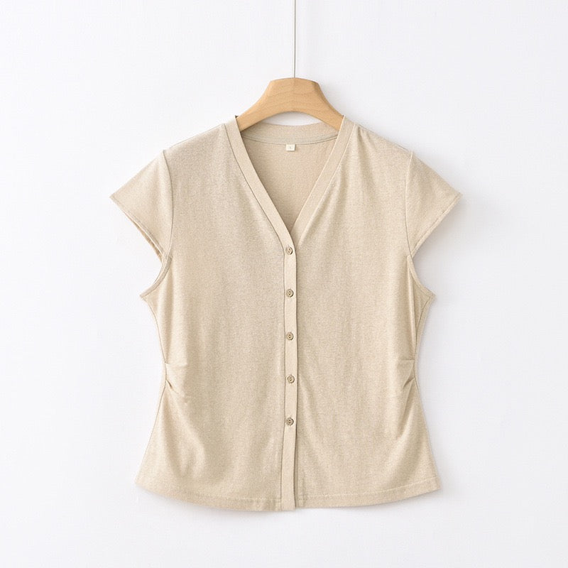 Tao One Tech™ • Business Qigong V-Neck Cardigan T-Shirt • Thin Knit Top • Hemp Cotton • Sizes M-XXL