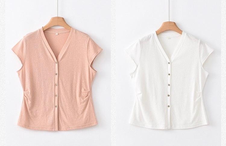 Tao One Tech™ • Business Qigong V-Neck Cardigan T-Shirt • Thin Knit Top • Hemp Cotton • Sizes M-XXL