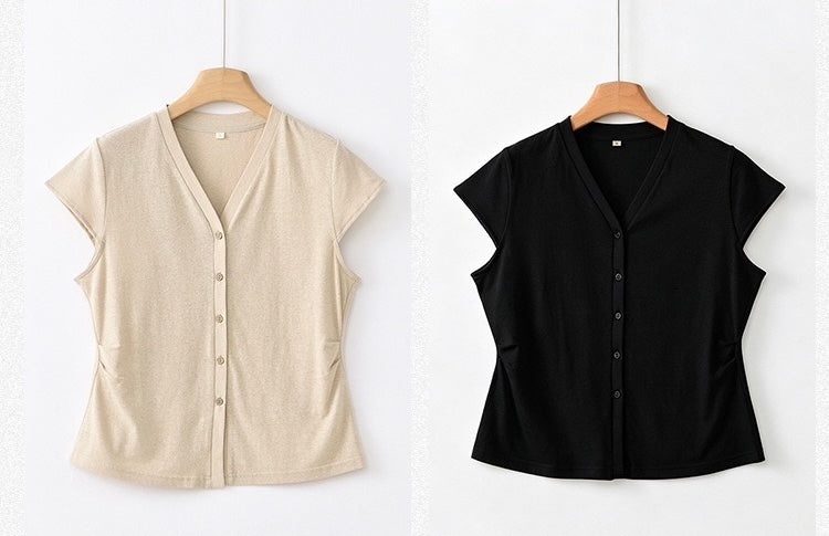 Tao One Tech™ • Business Qigong V-Neck Cardigan T-Shirt • Thin Knit Top • Hemp Cotton • Sizes M-XXL