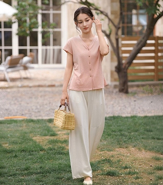 Tao One Tech™ • Business Qigong V-Neck Cardigan T-Shirt • Thin Knit Top • Hemp Cotton • Sizes M-XXL