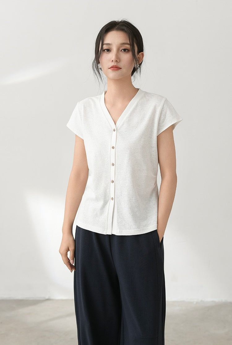 Tao One Tech™ • Business Qigong V-Neck Cardigan T-Shirt • Thin Knit Top • Hemp Cotton • Sizes M-XXL