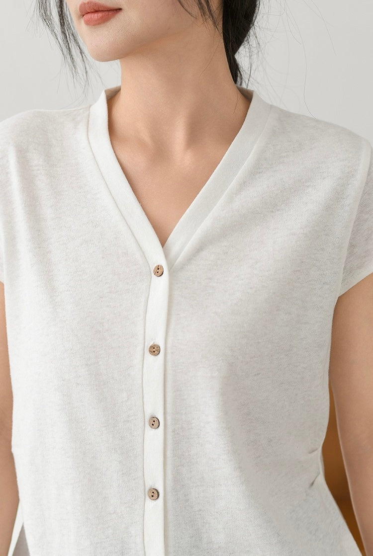 Tao One Tech™ • Business Qigong V-Neck Cardigan T-Shirt • Thin Knit Top • Hemp Cotton • Sizes M-XXL