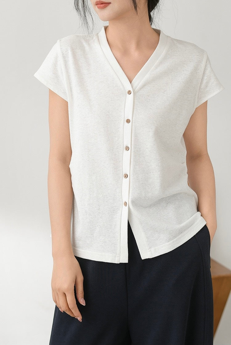 Tao One Tech™ • Business Qigong V-Neck Cardigan T-Shirt • Thin Knit Top • Hemp Cotton • Sizes M-XXL