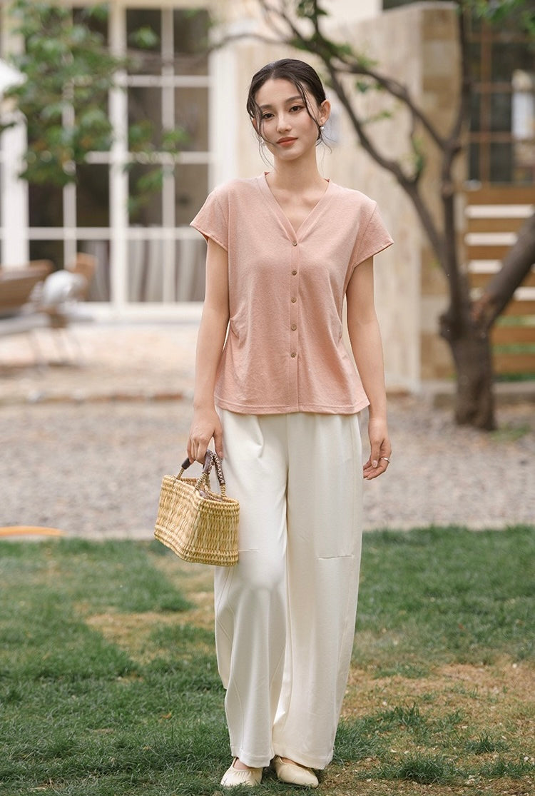 Tao One Tech™ • Business Qigong V-Neck Cardigan T-Shirt • Thin Knit Top • Hemp Cotton • Sizes M-XXL