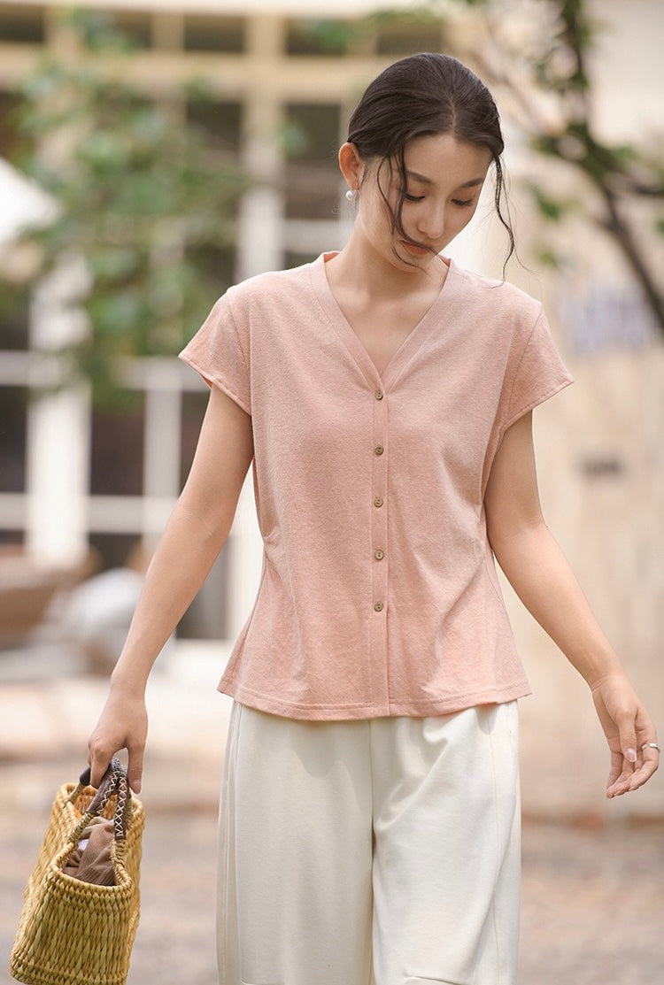 Tao One Tech™ • Business Qigong V-Neck Cardigan T-Shirt • Thin Knit Top • Hemp Cotton • Sizes M-XXL
