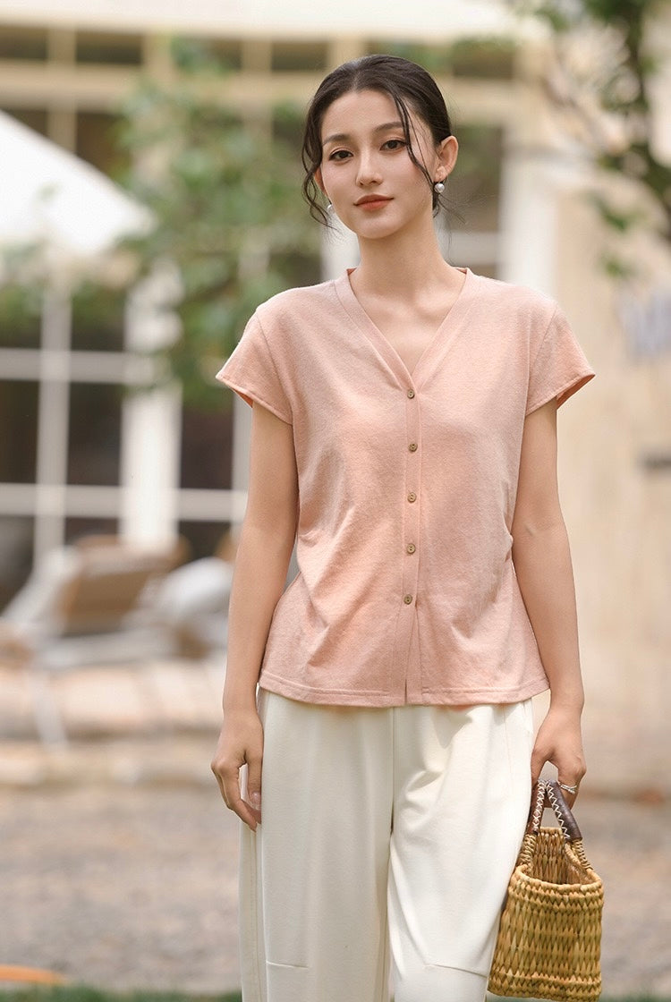 Tao One Tech™ • Business Qigong V-Neck Cardigan T-Shirt • Thin Knit Top • Hemp Cotton • Sizes M-XXL