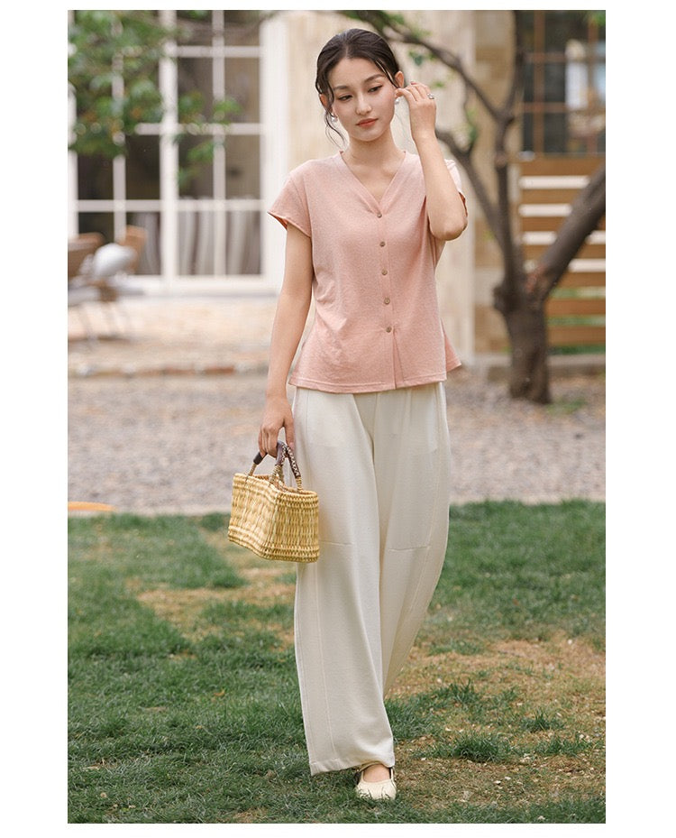 Tao One Tech™ • Business Qigong V-Neck Cardigan T-Shirt • Thin Knit Top • Hemp Cotton • Sizes M-XXL