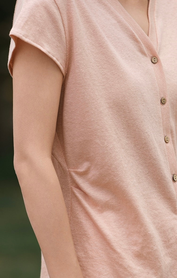 Tao One Tech™ • Business Qigong V-Neck Cardigan T-Shirt • Thin Knit Top • Hemp Cotton • Sizes M-XXL