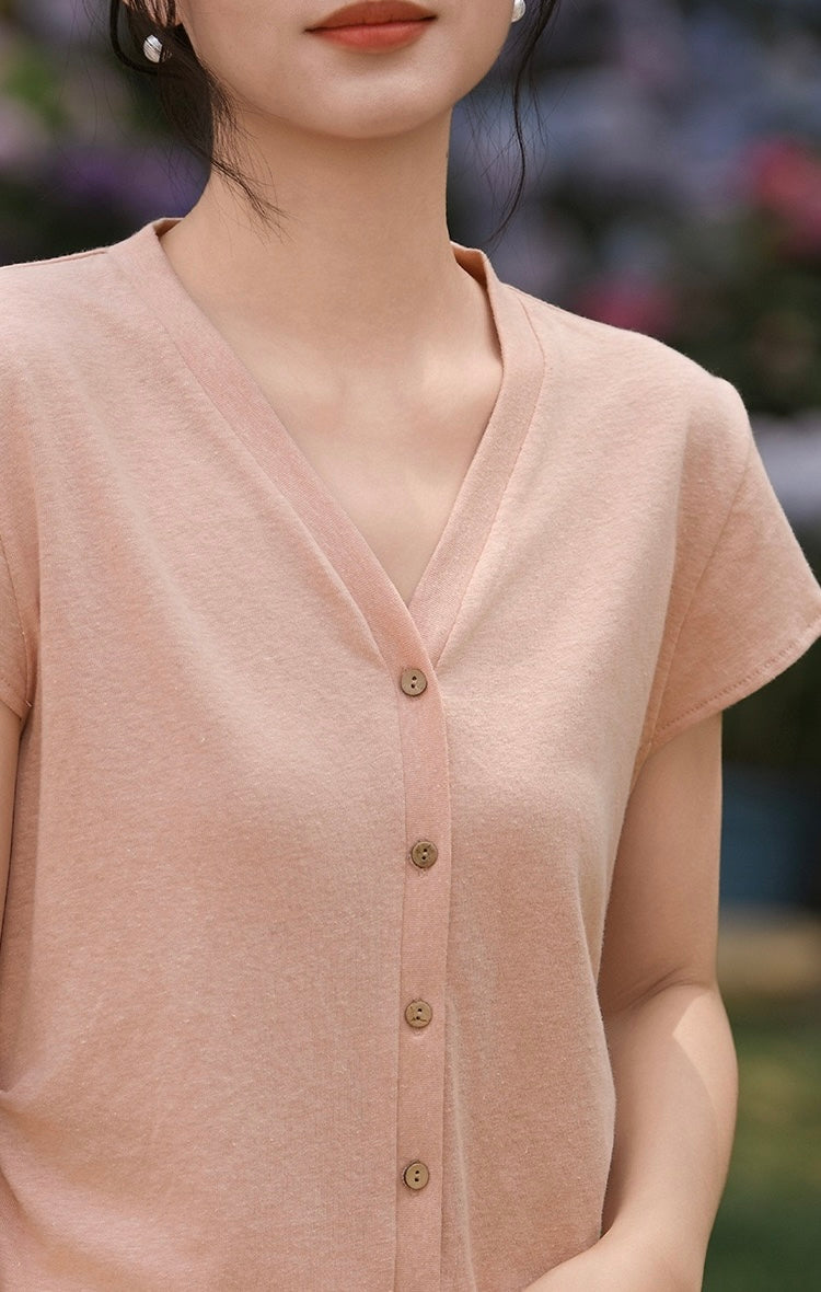 Tao One Tech™ • Business Qigong V-Neck Cardigan T-Shirt • Thin Knit Top • Hemp Cotton • Sizes M-XXL