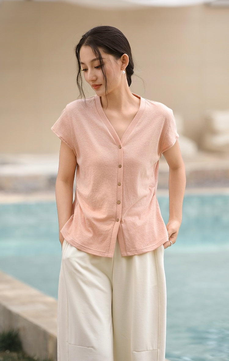 Tao One Tech™ • Business Qigong V-Neck Cardigan T-Shirt • Thin Knit Top • Hemp Cotton • Sizes M-XXL