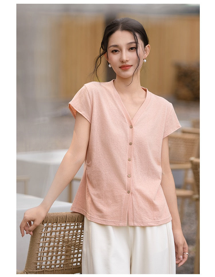 Tao One Tech™ • Business Qigong V-Neck Cardigan T-Shirt • Thin Knit Top • Hemp Cotton • Sizes M-XXL