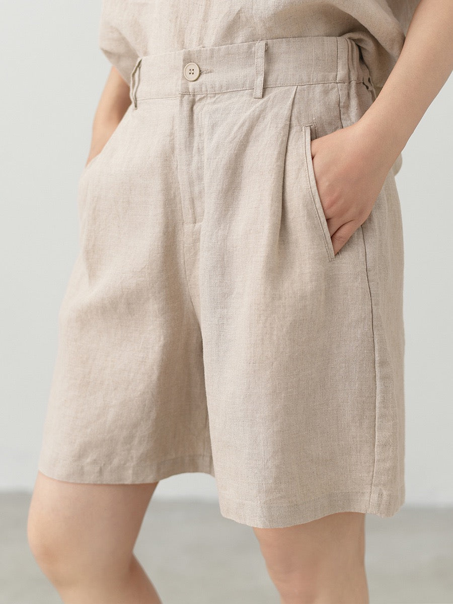 Tao One Tech™ • Business Qigong Shorts • Three-Quarter Shorts • High Waist • Tech Pockets • Pure Linen • Sizes M-XXL