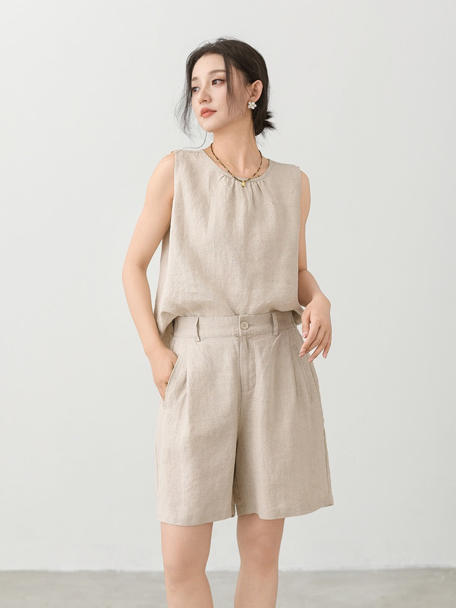 Tao One Tech™ • Business Qigong Shorts • Three-Quarter Shorts • High Waist • Tech Pockets • Pure Linen • Sizes M-XXL