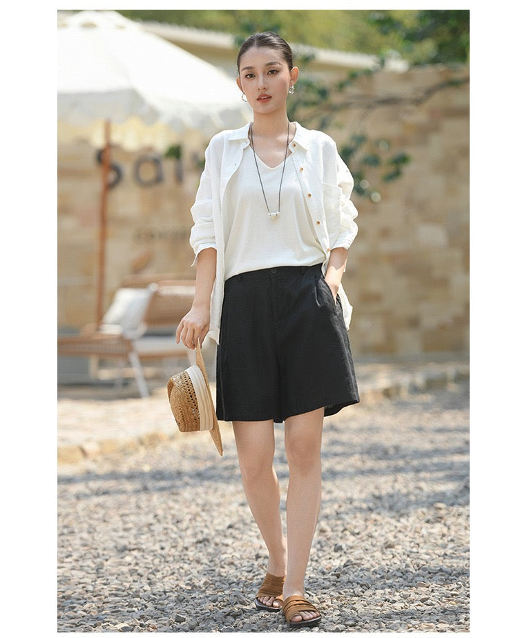 Tao One Tech™ • Business Qigong Shorts • Three-Quarter Shorts • High Waist • Tech Pockets • Pure Linen • Sizes M-XXL