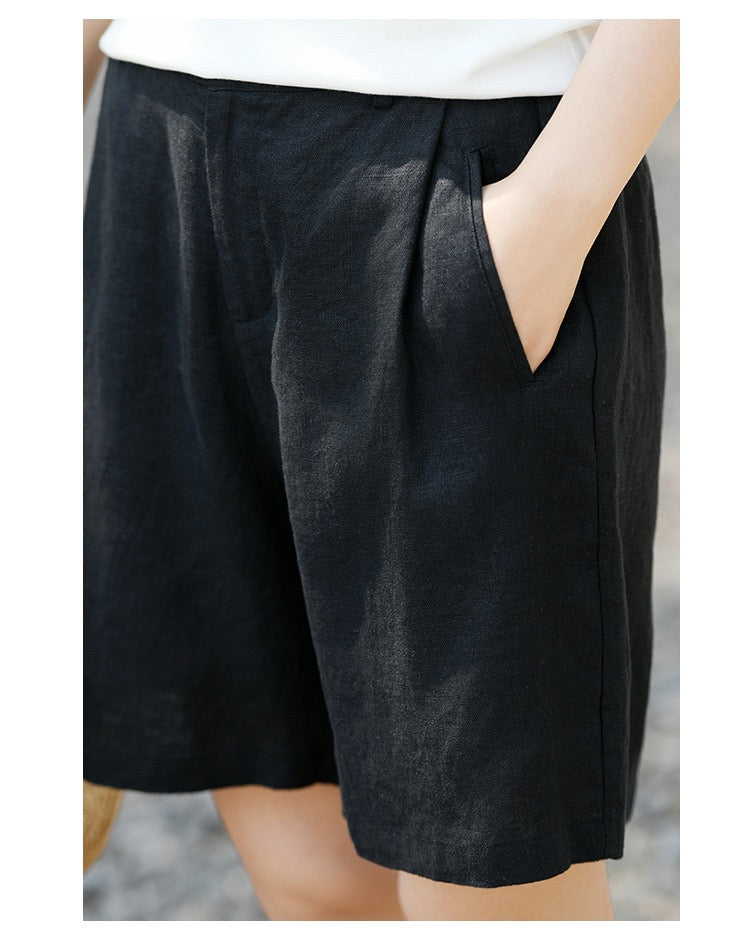 Tao One Tech™ • Business Qigong Shorts • Three-Quarter Shorts • High Waist • Tech Pockets • Pure Linen • Sizes M-XXL
