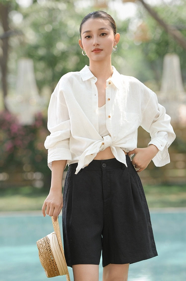 Tao One Tech™ • Business Qigong Shorts • Three-Quarter Shorts • High Waist • Tech Pockets • Pure Linen • Sizes M-XXL
