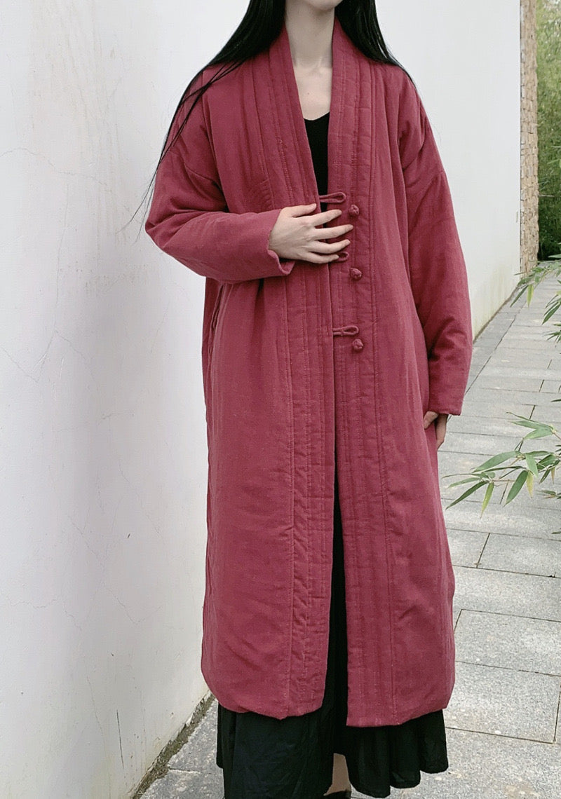 Tao Triple Tech™ • Artistic Long Kimono Coat • V-Neck • Auspicious Clouds Embroidery • Triple-Layer Quilting Integration • Thermal Qi Flow • Plant-Based