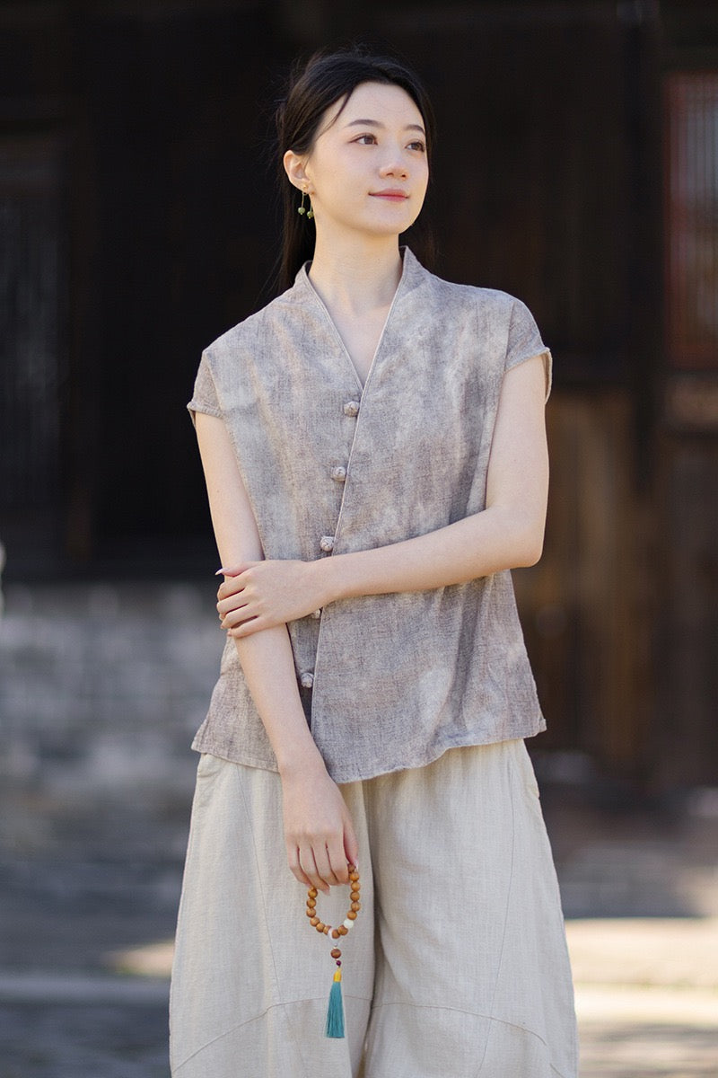 Tao One Tech™ • Qigong Kimono Cardigan • Hanfu • Short-Sleeves • Ramie Cotton