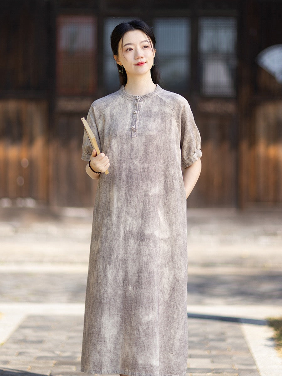 Tao One Tech™ • Qigong Elegance Dress • A-Line • Bubble Sleeves • Sunscreen Layer • Ramie Cotton