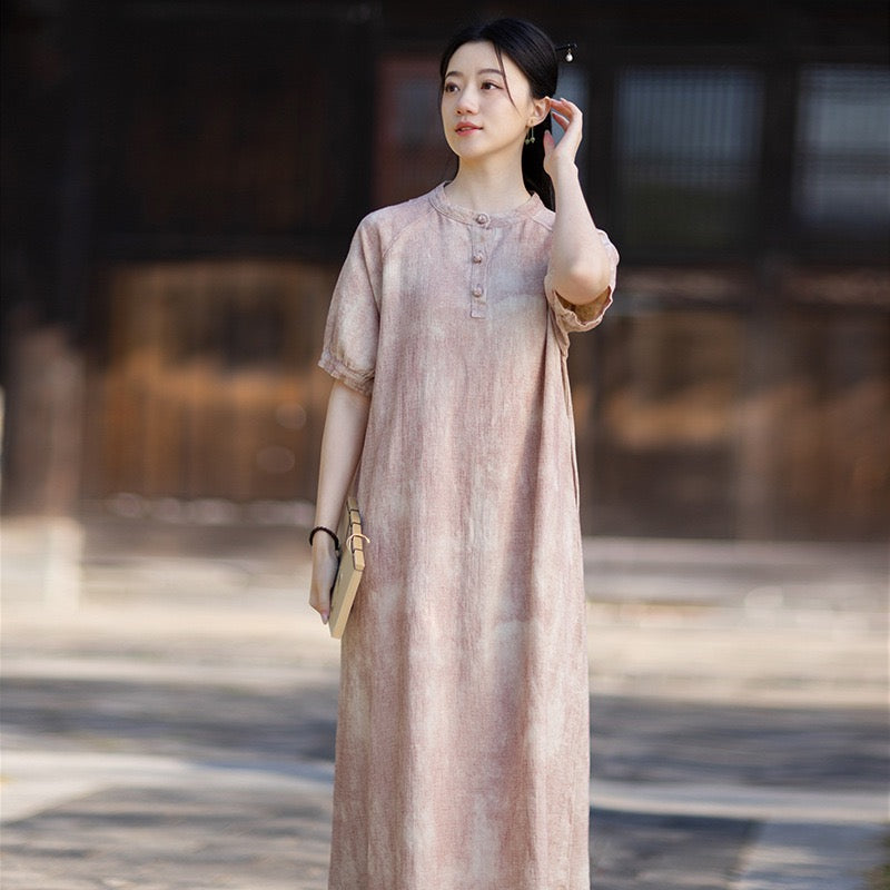 Tao One Tech™ • Qigong Elegance Dress • A-Line • Bubble Sleeves • Sunscreen Layer • Ramie Cotton