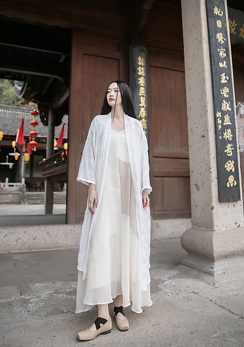 The Dao 道 of Zen Elegance Flow Kimono • Lattice Grid Jacquard Pattern Art • Gender Neutral • Cooling, Lightweight • Regenerated Cellulose Fibre