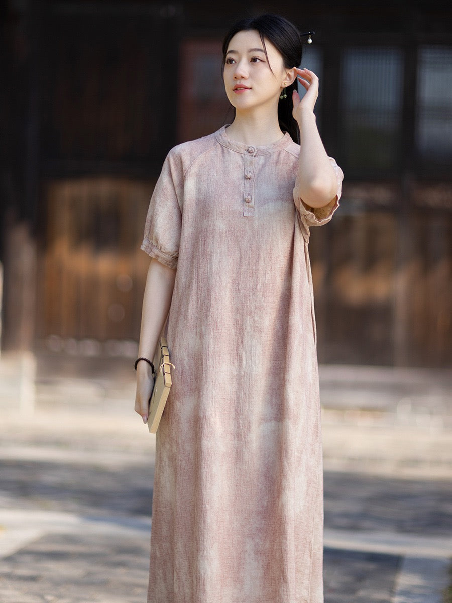 Tao One Tech™ • Qigong Elegance Dress • A-Line • Bubble Sleeves • Sunscreen Layer • Ramie Cotton