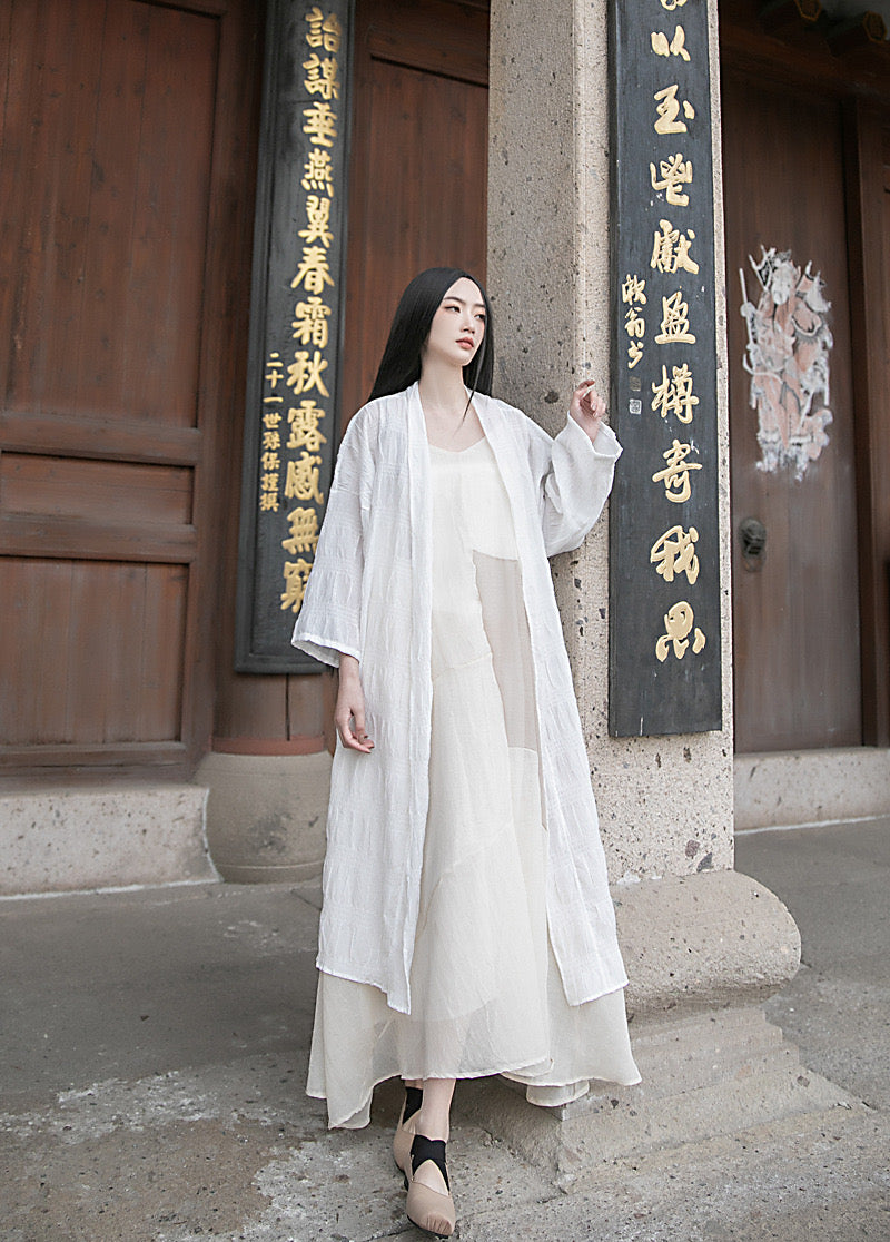 The Dao 道 of Zen Elegance Flow Kimono • Lattice Grid Jacquard Pattern Art • Gender Neutral • Cooling, Lightweight • Regenerated Cellulose Fibre