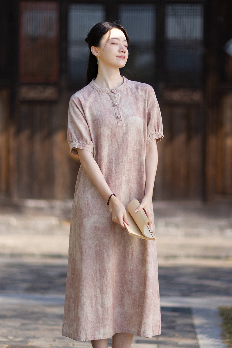 Tao One Tech™ • Qigong Elegance Dress • A-Line • Bubble Sleeves • Sunscreen Layer • Ramie Cotton