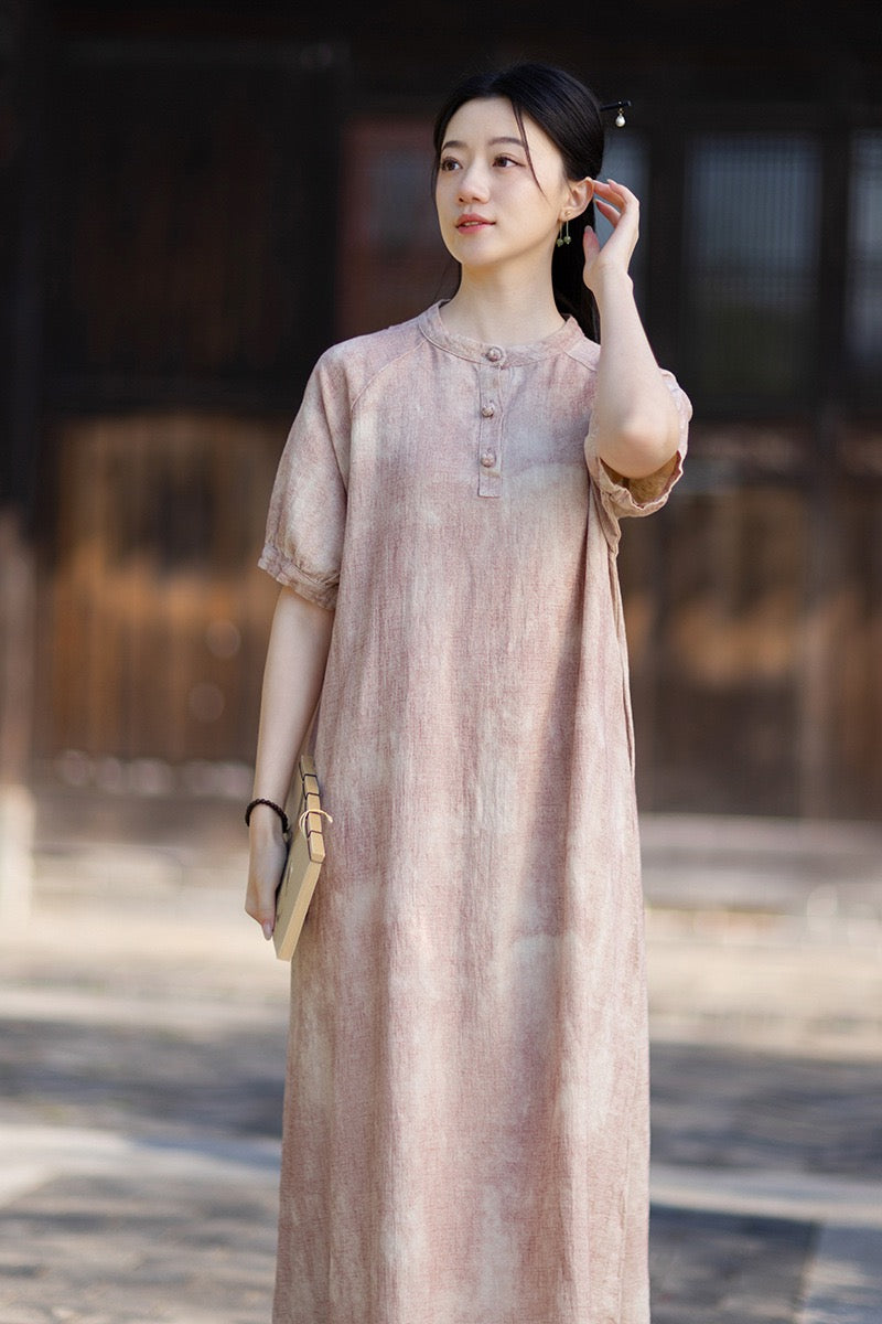 Tao One Tech™ • Qigong Elegance Dress • A-Line • Bubble Sleeves • Sunscreen Layer • Ramie Cotton