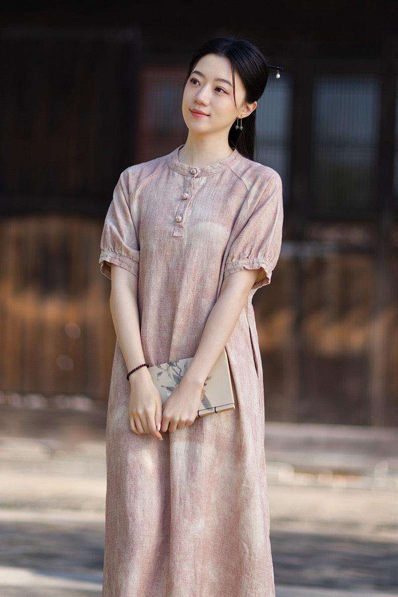 Tao One Tech™ • Qigong Elegance Dress • A-Line • Bubble Sleeves • Sunscreen Layer • Ramie Cotton