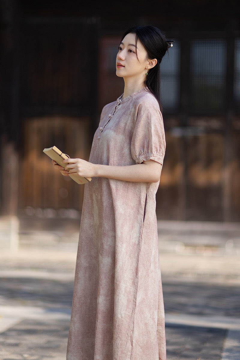 Tao One Tech™ • Qigong Elegance Dress • A-Line • Bubble Sleeves • Sunscreen Layer • Ramie Cotton