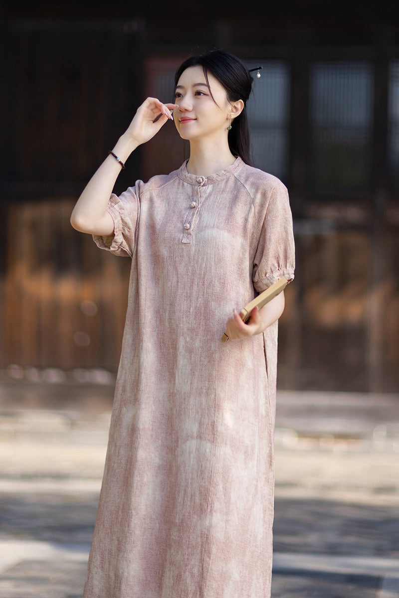 Tao One Tech™ • Qigong Elegance Dress • A-Line • Bubble Sleeves • Sunscreen Layer • Ramie Cotton