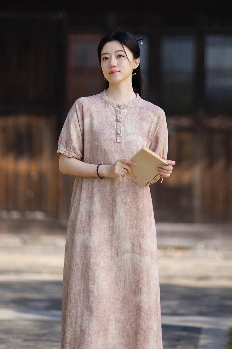 Tao One Tech™ • Qigong Elegance Dress • A-Line • Bubble Sleeves • Sunscreen Layer • Ramie Cotton