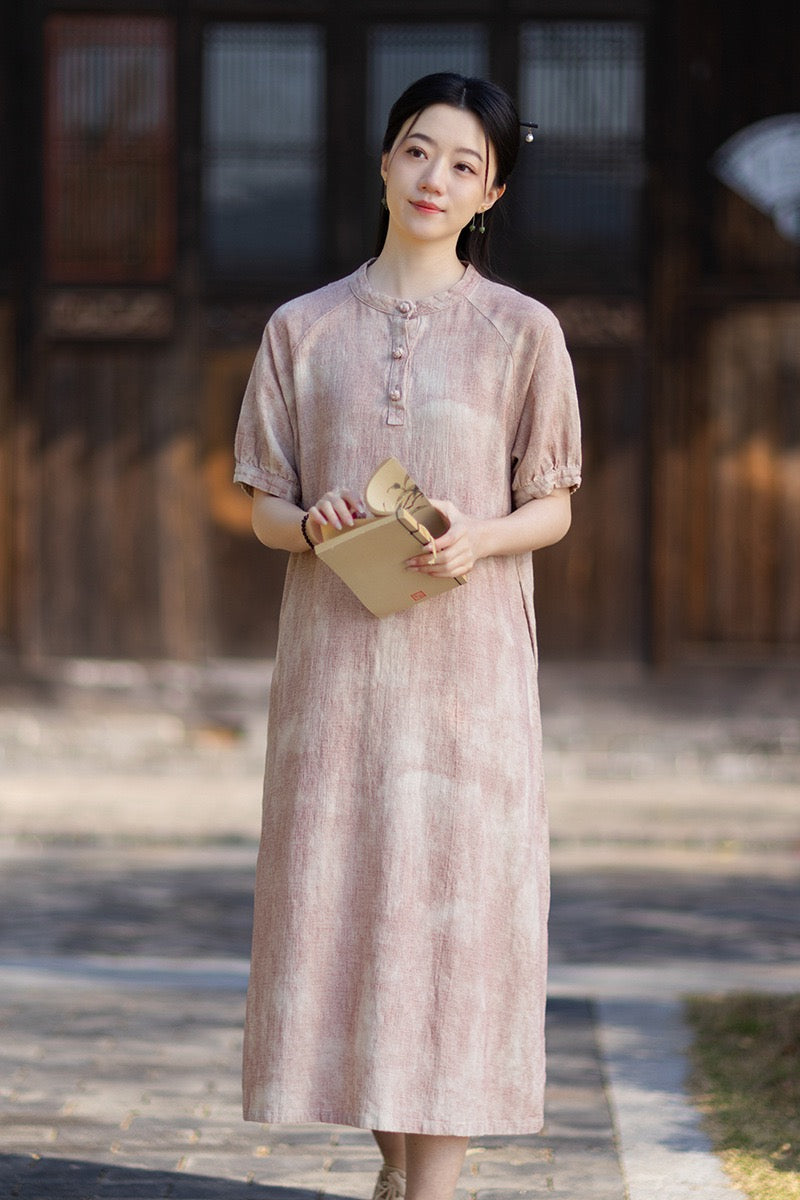 Tao One Tech™ • Qigong Elegance Dress • A-Line • Bubble Sleeves • Sunscreen Layer • Ramie Cotton