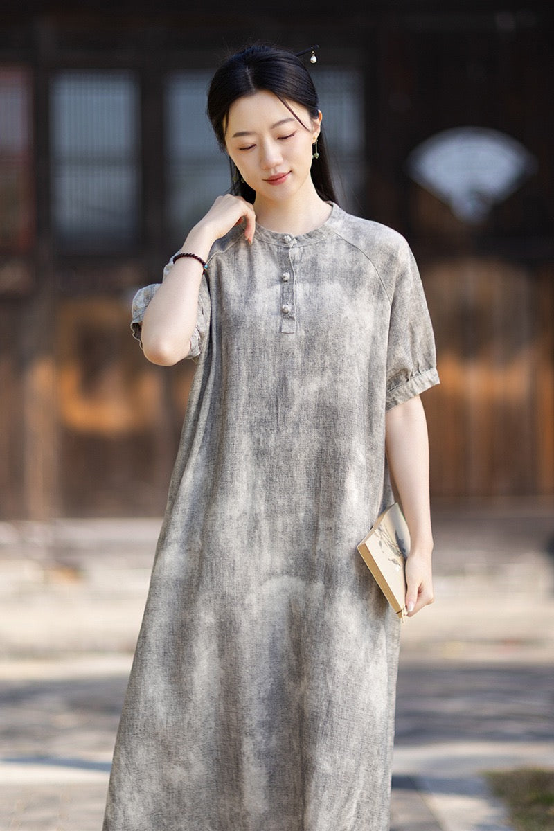 Tao One Tech™ • Qigong Elegance Dress • A-Line • Bubble Sleeves • Sunscreen Layer • Ramie Cotton