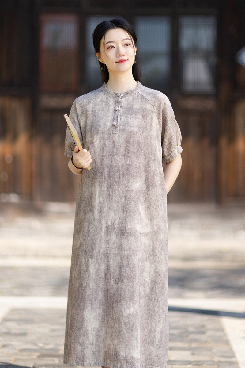 Tao One Tech™ • Qigong Elegance Dress • A-Line • Bubble Sleeves • Sunscreen Layer • Ramie Cotton