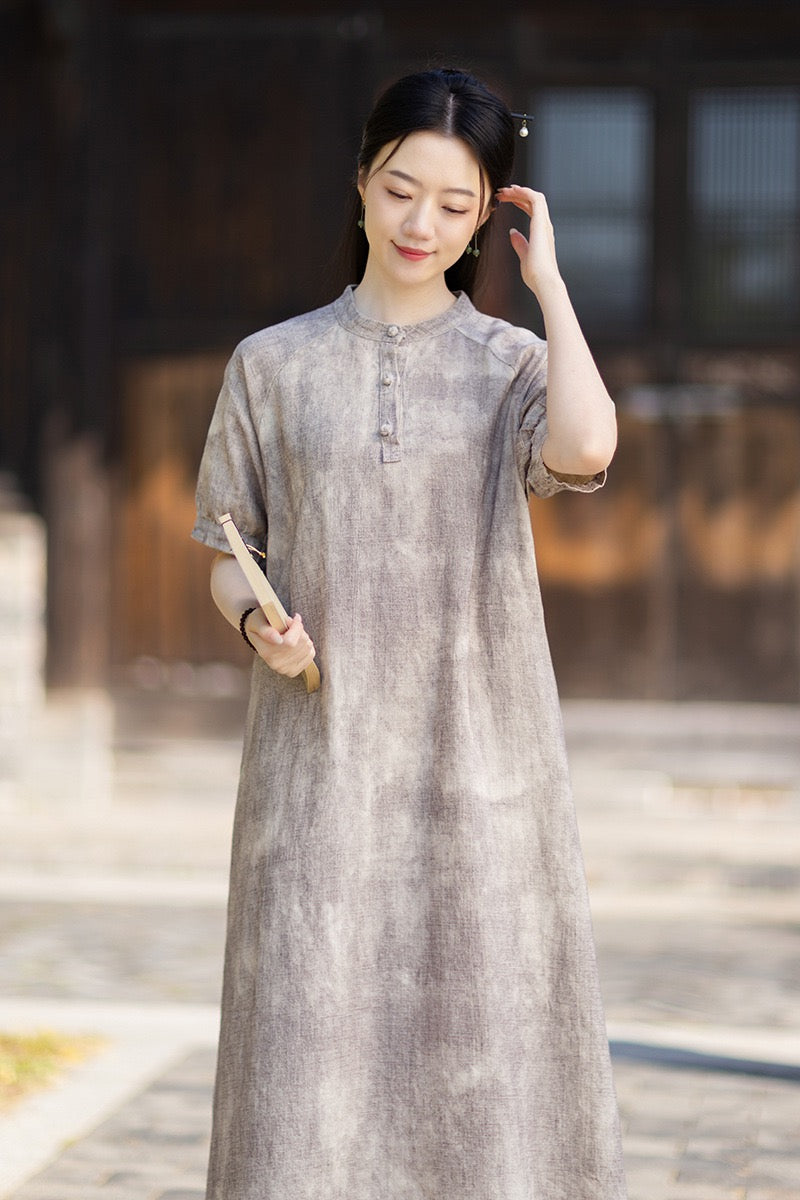 Tao One Tech™ • Qigong Elegance Dress • A-Line • Bubble Sleeves • Sunscreen Layer • Ramie Cotton